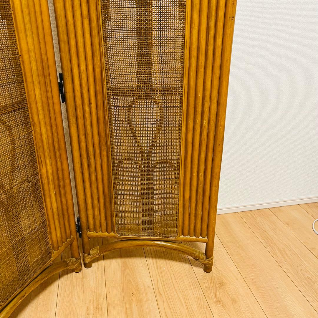 昭和レトロ エスニック 4連衝立 ラタンパーテーション 間仕切り パーティション
