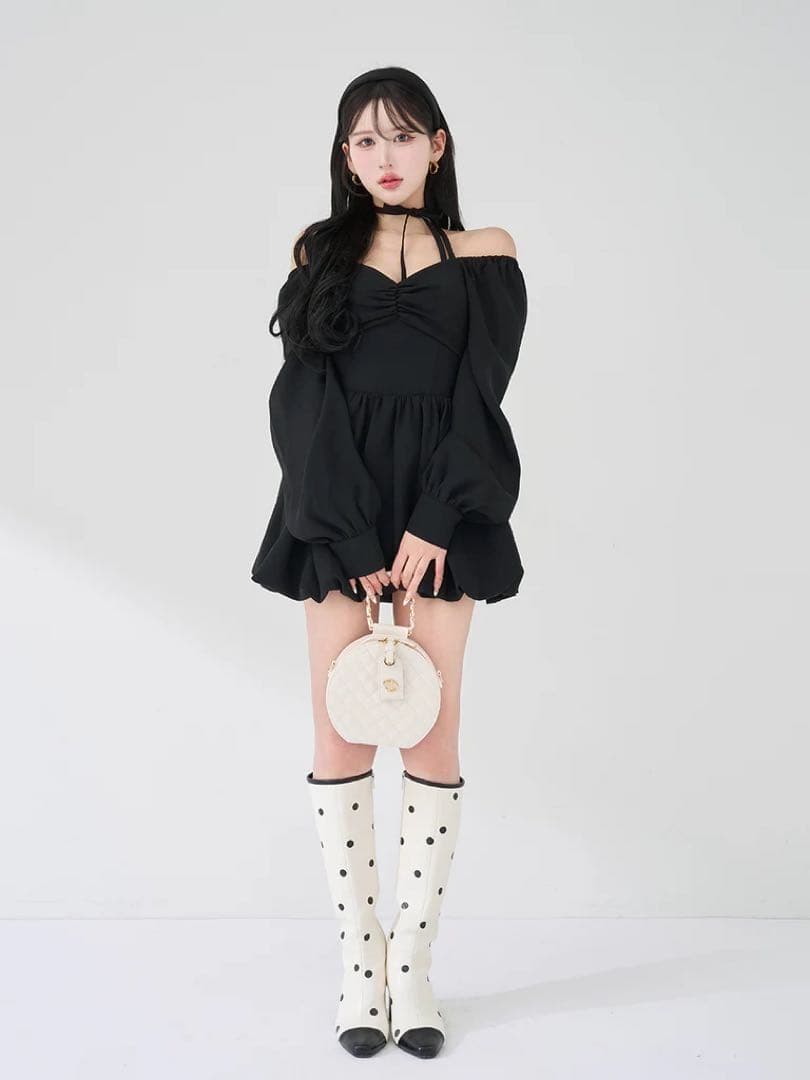 新品タグ付 ダーリッチ ウエストコルセットバルーンミニワンピース ブラック F