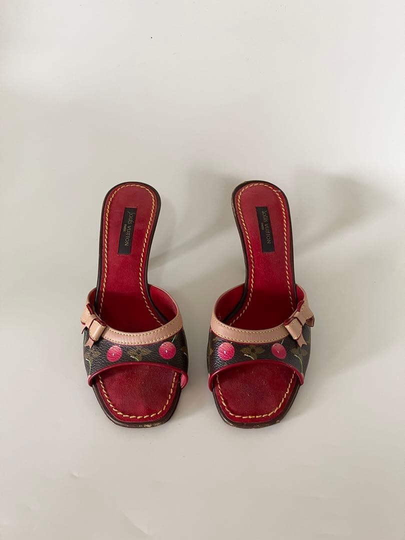 正規品 ルイヴィトン 村上隆コラボ チェリー柄 サンダル ミュール ヒール
