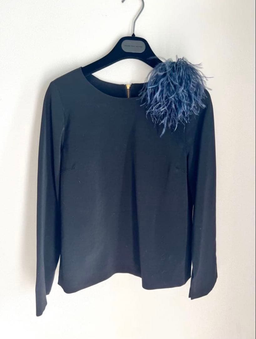 オーストリッチ　フェザーコサージュ　ネイビー小