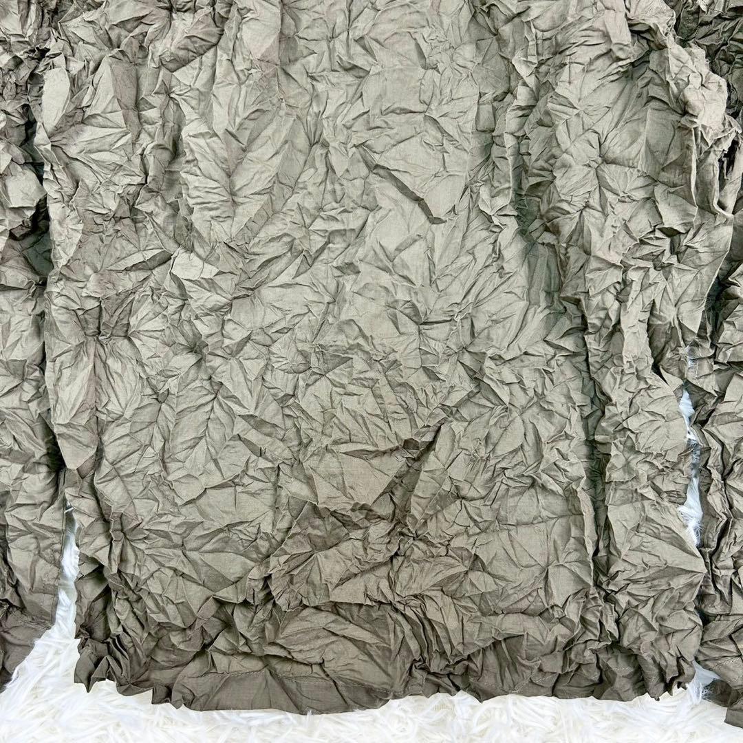 美品　イッセイミヤケ　ブラウス　シワ加工　前開き羽織長袖　カーキ　M