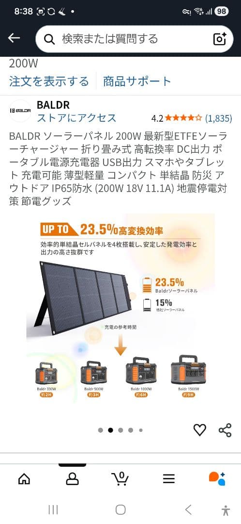 BALDR ソーラーパネル 200W TSP-200F