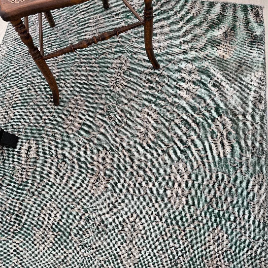 トルコヴィンテージラグ A34 レア 人気柄 紋章柄 グリーン ターコイズ