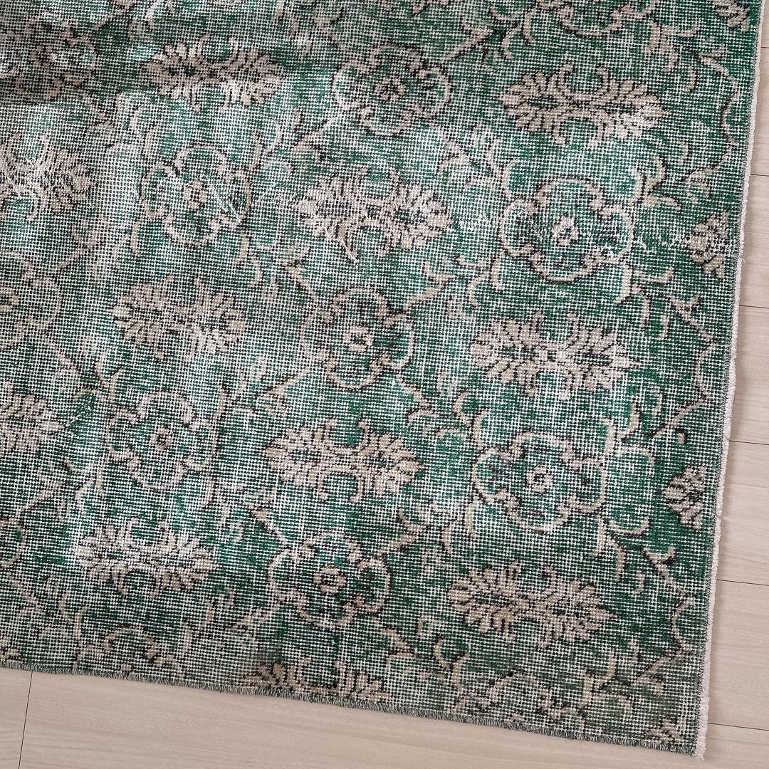 トルコヴィンテージラグ A34 レア 人気柄 紋章柄 グリーン ターコイズ