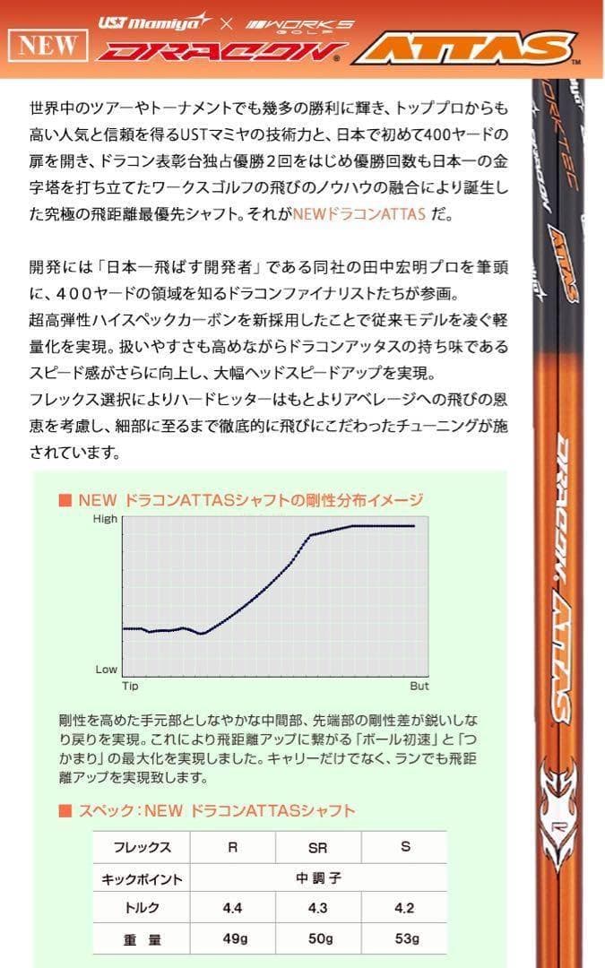 新品 半額以下の最安値！ドラコン日本一406Yの激飛びシャフト ドラコンアッタス