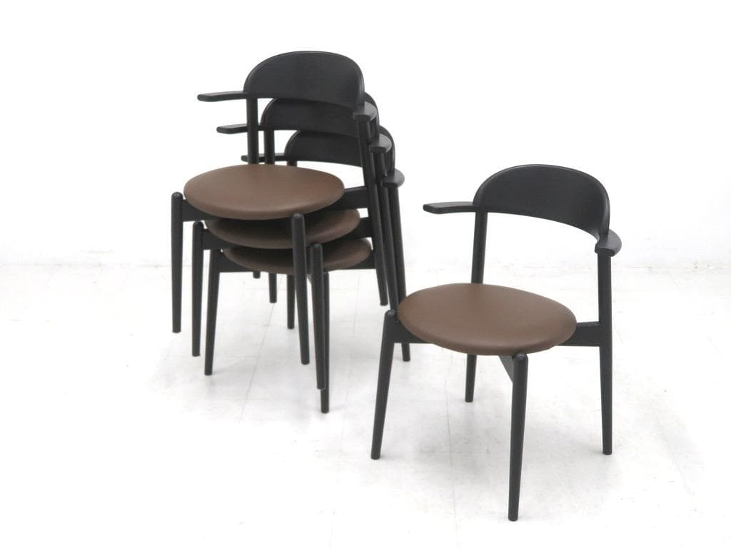 展示品　マスターウォール　本革　無垢材　ダイニングチェア　4脚セット　北欧