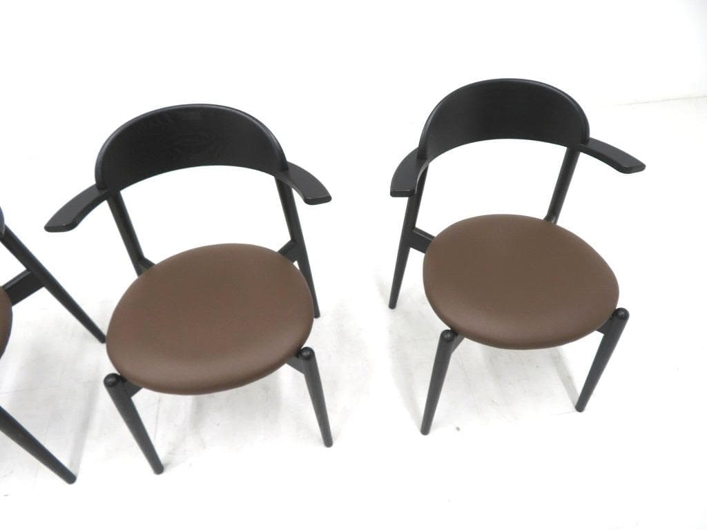 展示品　マスターウォール　本革　無垢材　ダイニングチェア　4脚セット　北欧