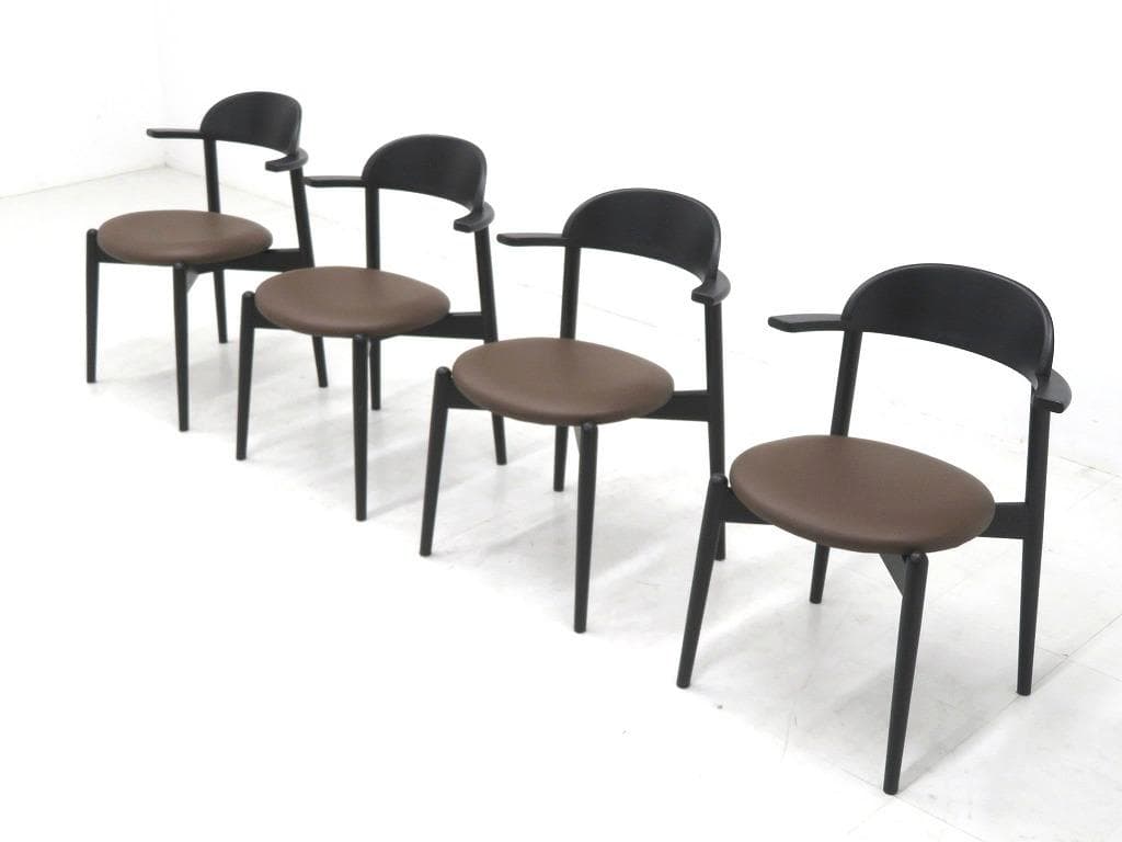 展示品　マスターウォール　本革　無垢材　ダイニングチェア　4脚セット　北欧