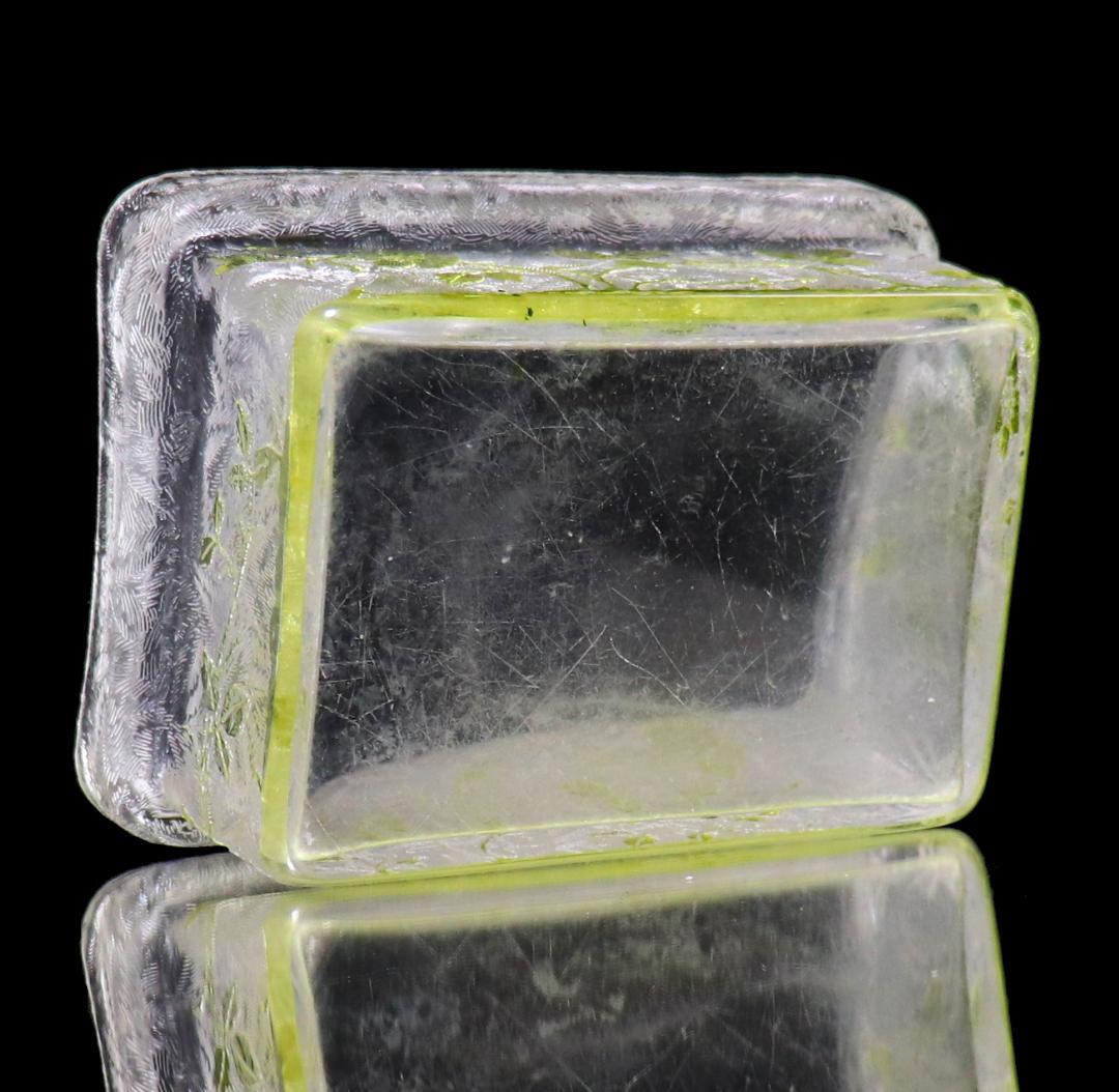 オールド・バカラ 最上級 レア型 金彩アシッドエッチング黄緑色被せ装飾小物入れ