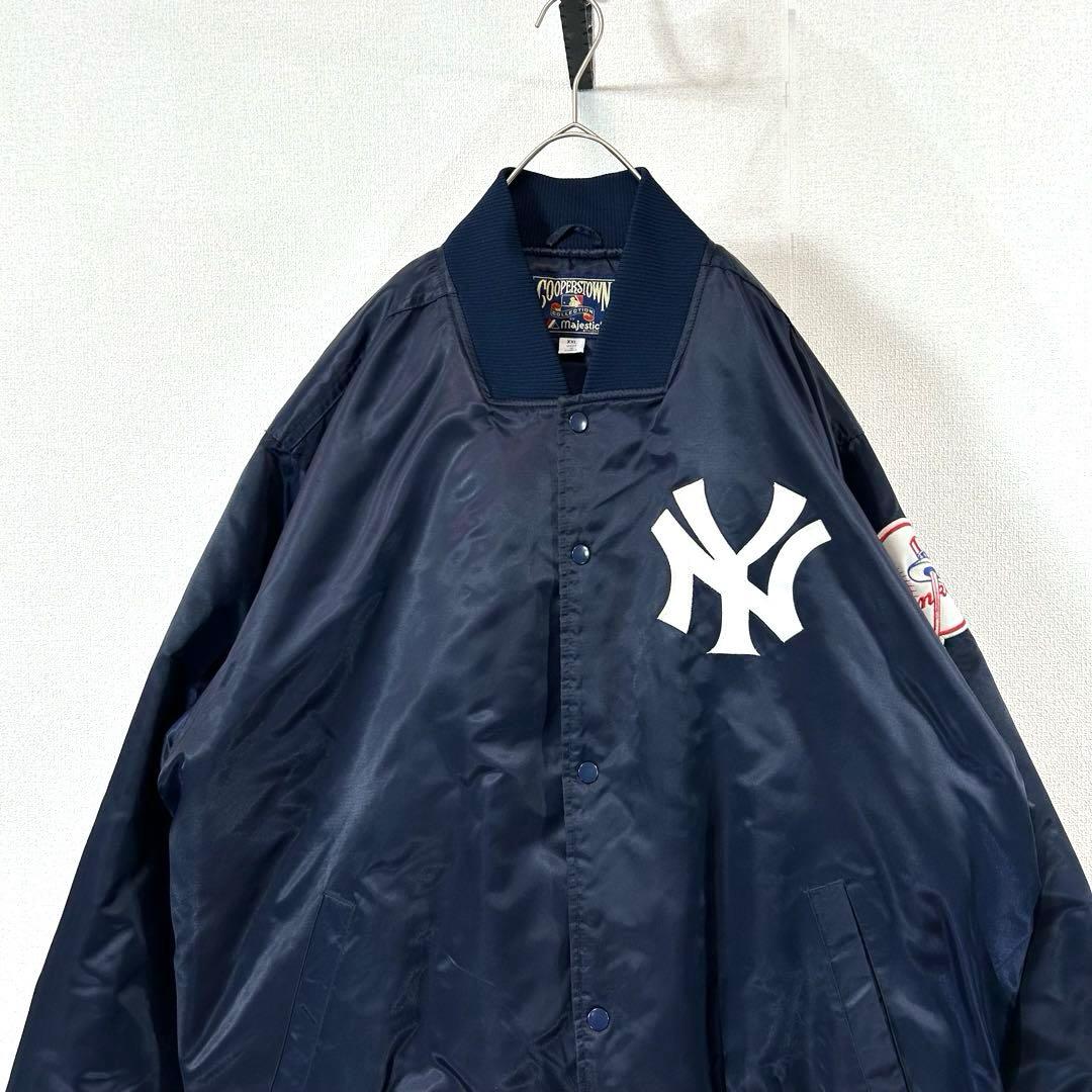 MLBヤンキースナイロンスタジャンビッグロゴ刺繍ワッペンクーパーズタウン古着