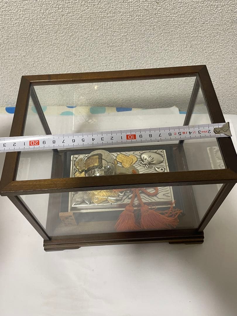 銀製 　置物　長幸斎作　小判古槌　縁起物　商売繁盛　ガラスケース入り