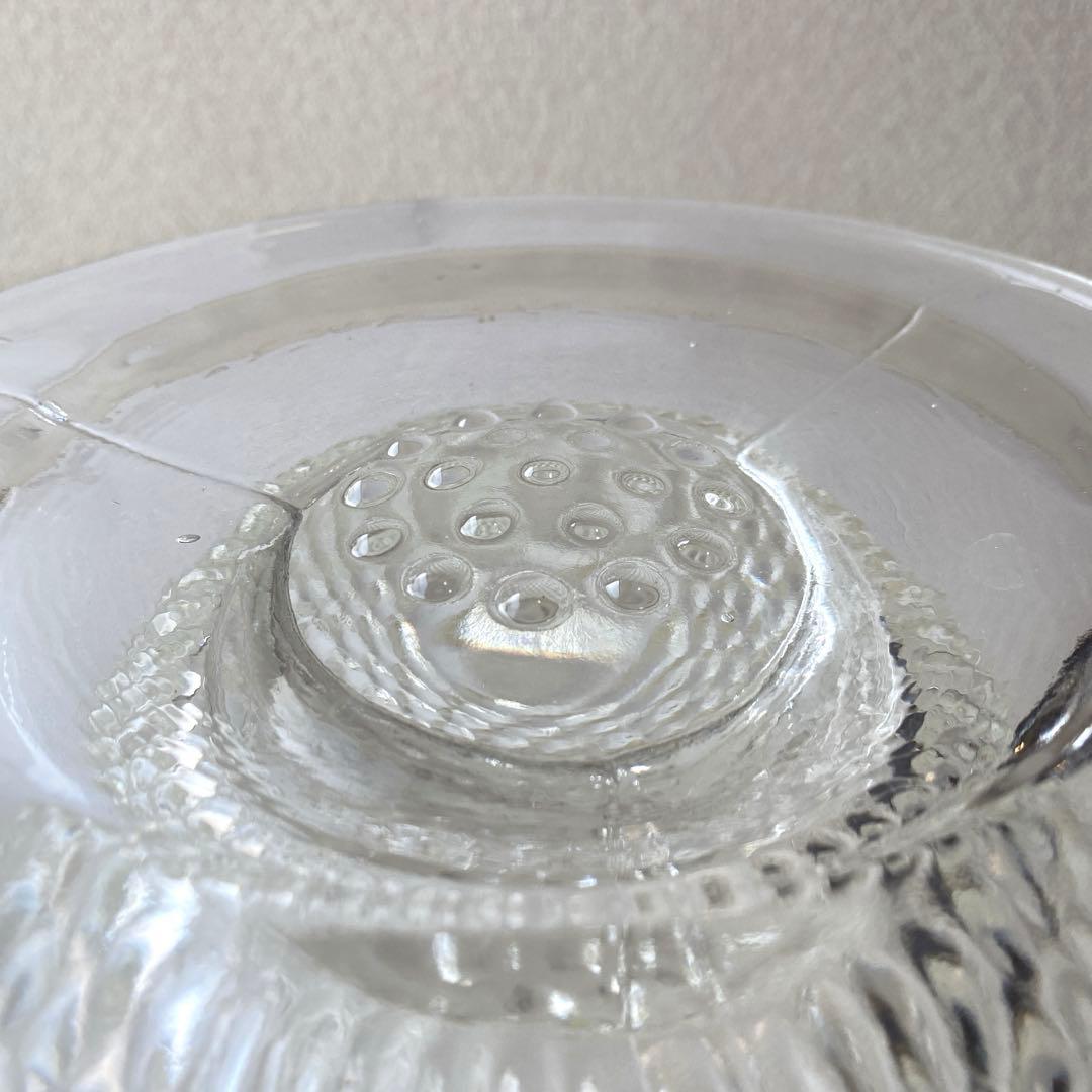 ①70年代 フルーツポンチ クリアプレスガラス 器 大型 花型 お玉付