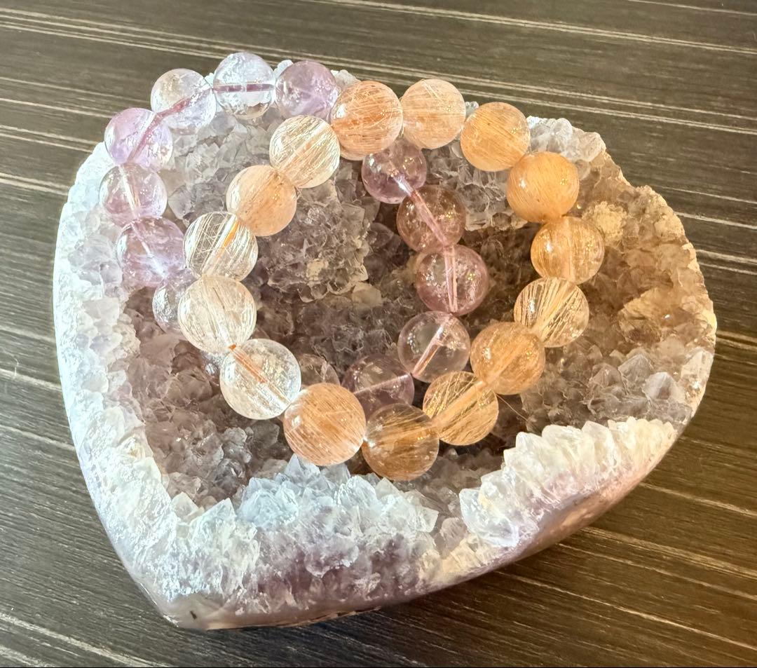 花付き♡ アメジスト ハート クラスター 浄化 紫水晶 天然石