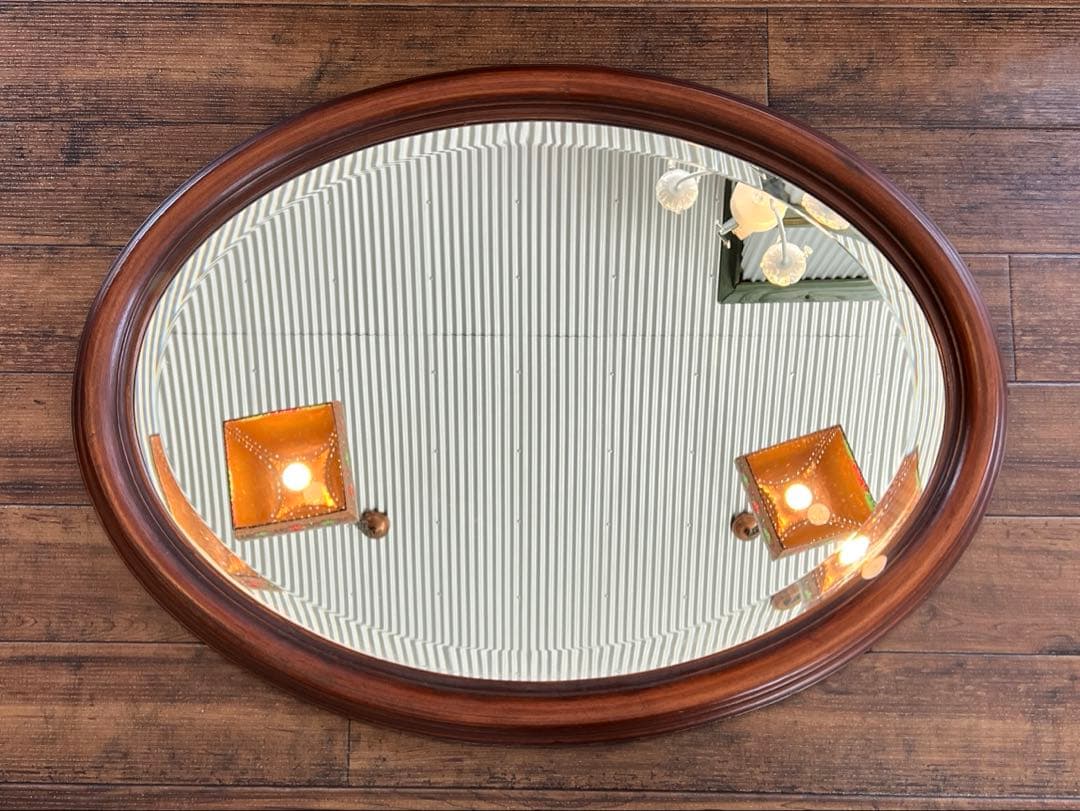 k584r121 イタリア製 クラシカルな木製ウォールミラー 壁掛け鏡 オーバル