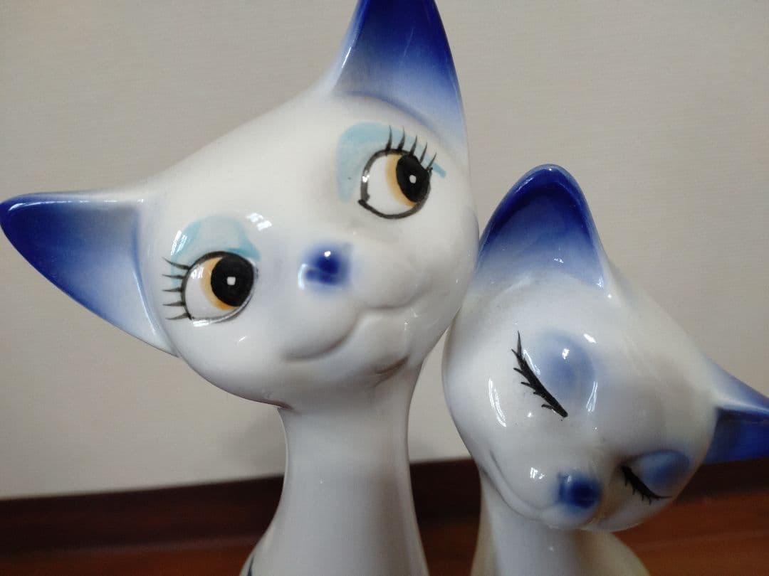 【昭和レトロ】 陶器製 シャム猫 置物 インテリア オブジェ 飾