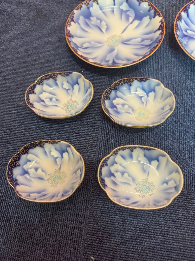 1897深川製磁　牡丹金ミル　楕円中皿2客　丸皿2客　楕円小皿4客　金彩　未使用