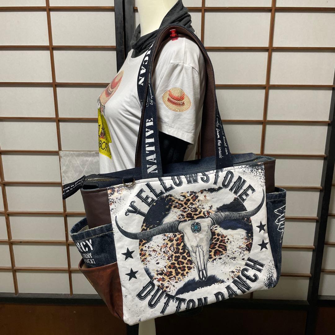 No.467 デニムリメイクバッグ　BIGサイズ　カウスカル　インディアン