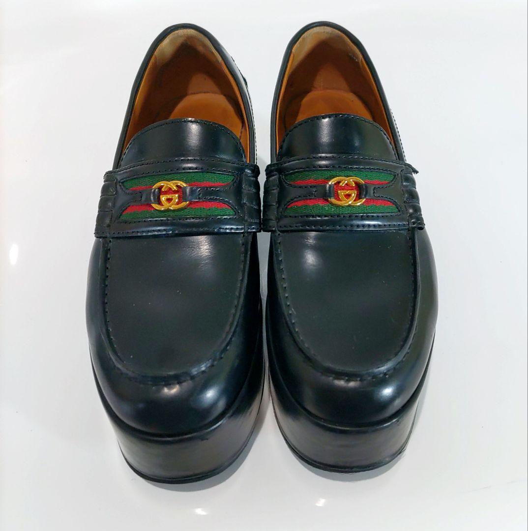 GUCCI 厚底ローファー GG シェリーライン レザー ブラック 35