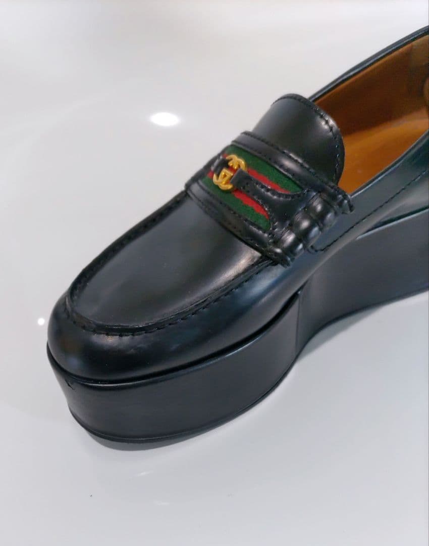 GUCCI 厚底ローファー GG シェリーライン レザー ブラック 35