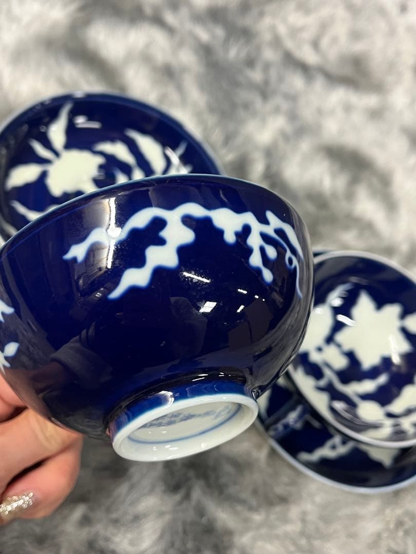 深川製磁 草花折枝 白抜紋 カップ&ソーサー 紅茶碗皿 2客 ペア