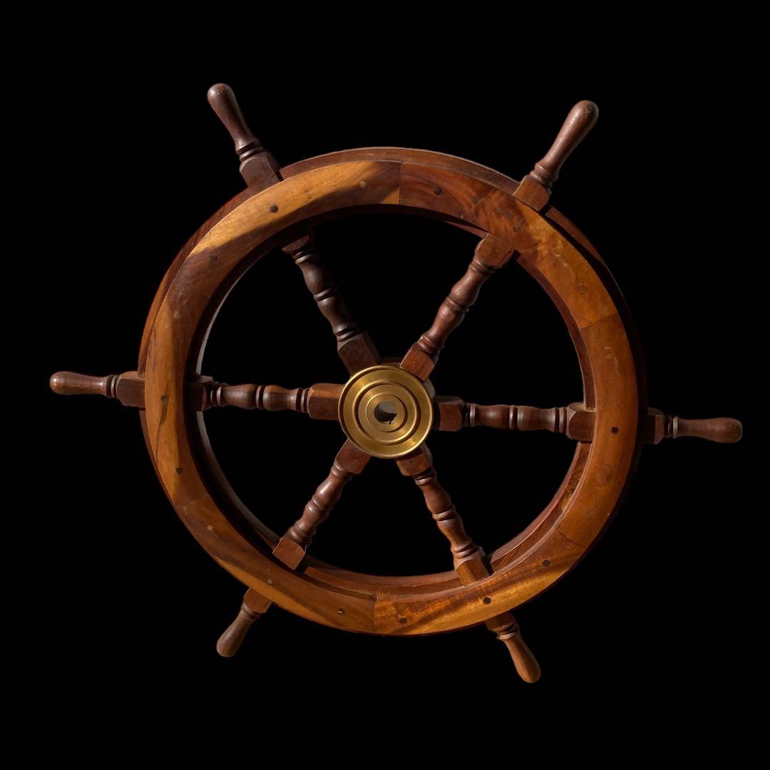 ヴィンテージ★ 船舶 木製ハンドル 舵取り 車輪 舵 操縦 アンティーク