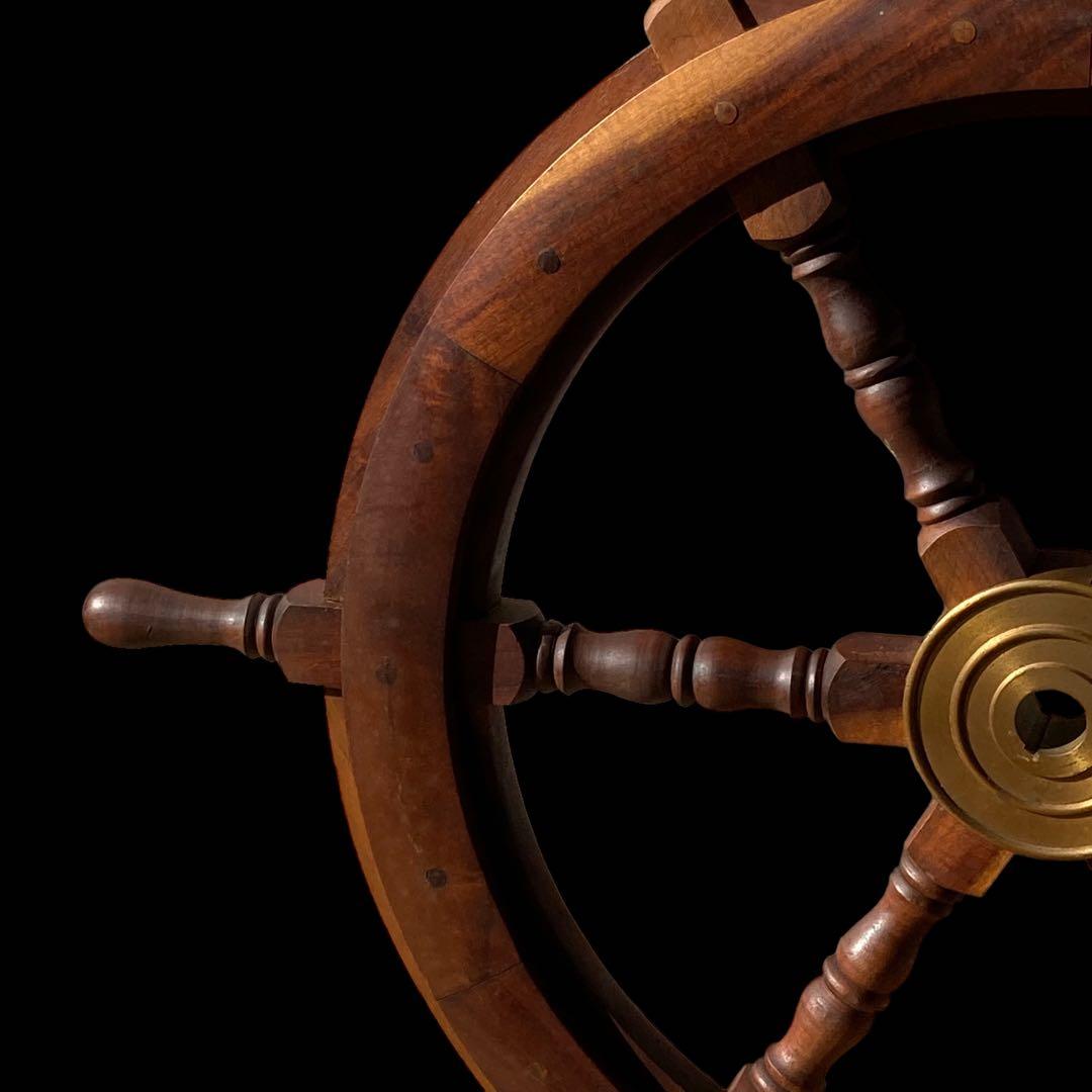 ヴィンテージ★ 船舶 木製ハンドル 舵取り 車輪 舵 操縦 アンティーク