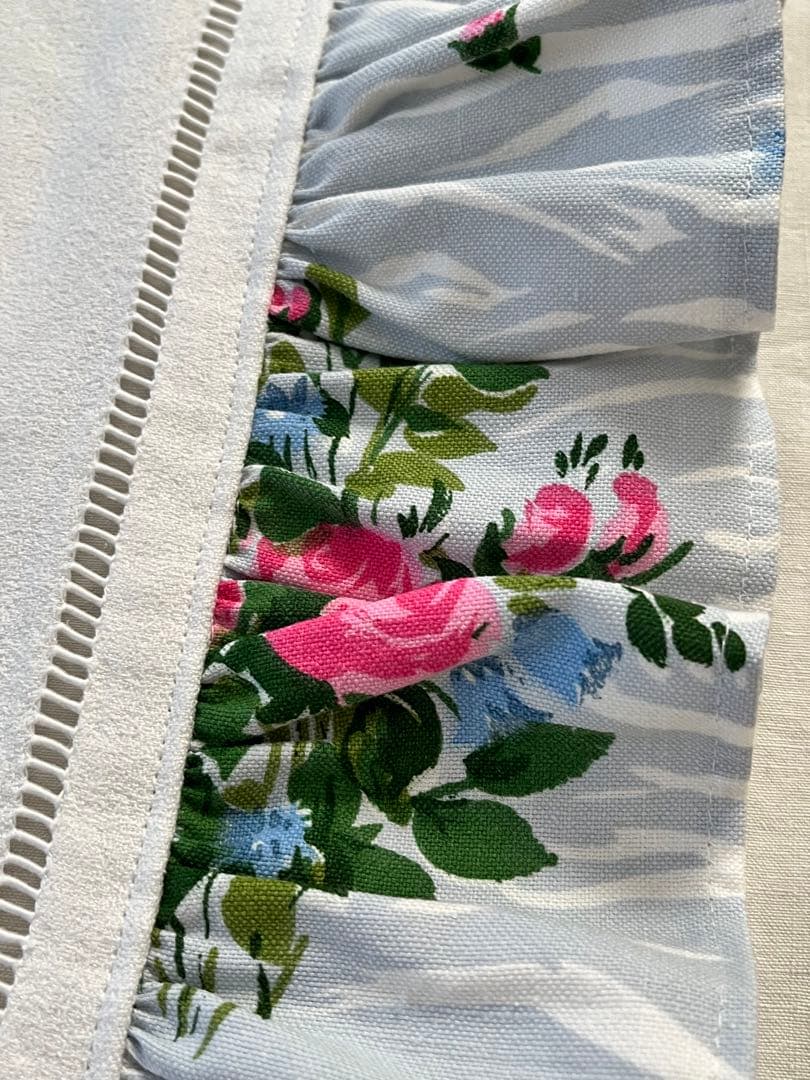 【美品】フランスアンティーク 手刺繍モノグラム テーブルクロス お花のフリル付