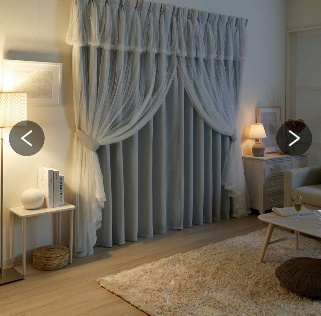 姫系♡ドレープ　チュールレースカーテン♡ライトグレー2枚セット