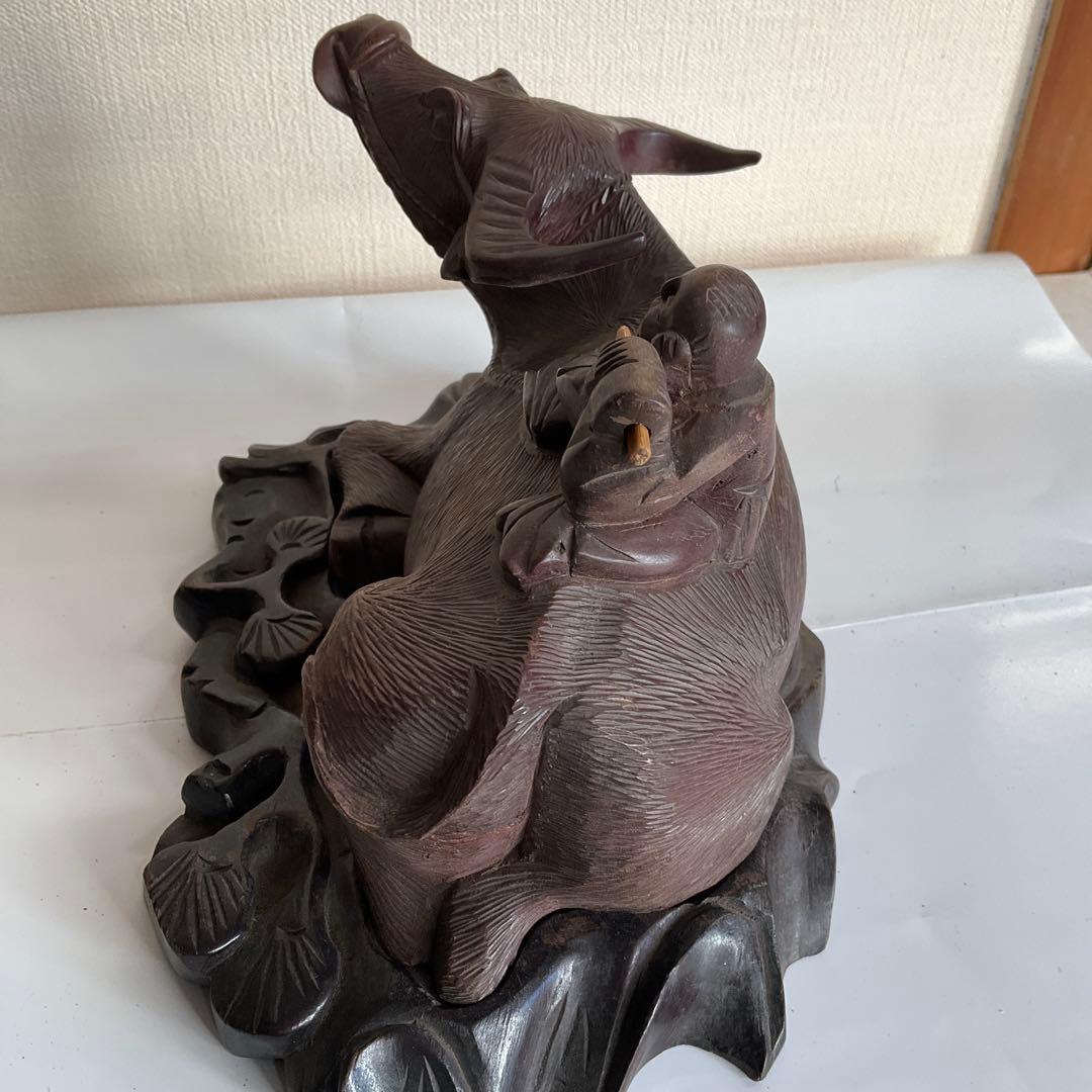 木彫　牛乗り笛吹童子