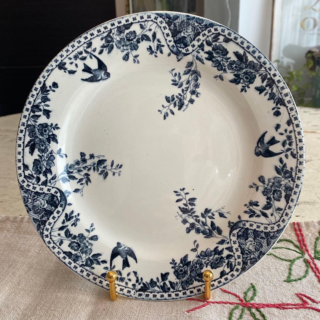 フランス　アンティークBordeaux プレート小鳥　ツバメ　lunéville
