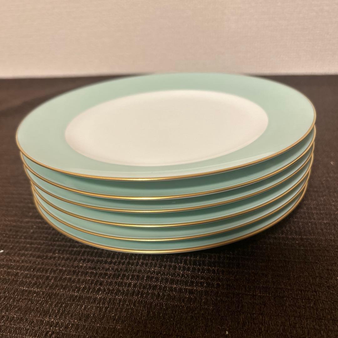 大倉陶園　色蒔き　ライトグリーン　デザートプレート　19.5cm