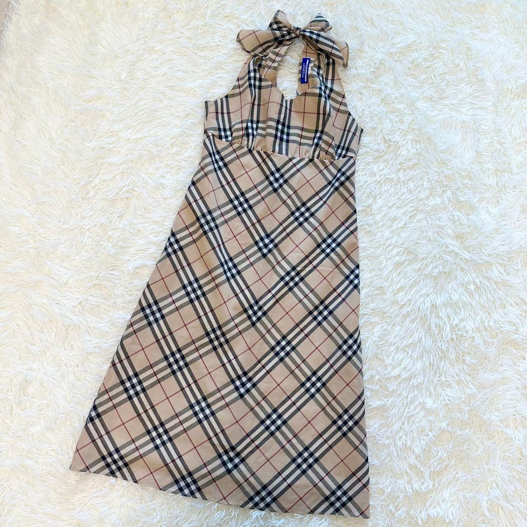 美品 バーバリーブルーレーベル ノバチェック ワンピース ホルターネック 36