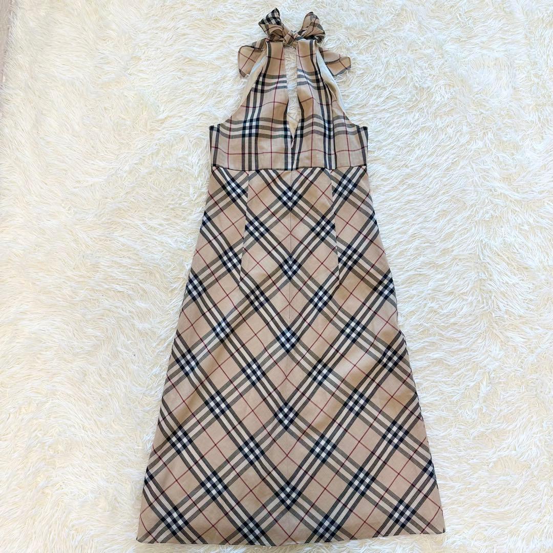 美品 バーバリーブルーレーベル ノバチェック ワンピース ホルターネック 36