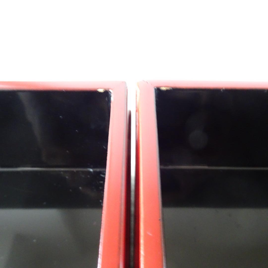 重箱　会津塗　漆器　4段重　天然木　本漆　朱赤　黒　漆工芸　吉田乙郎　モダン柄