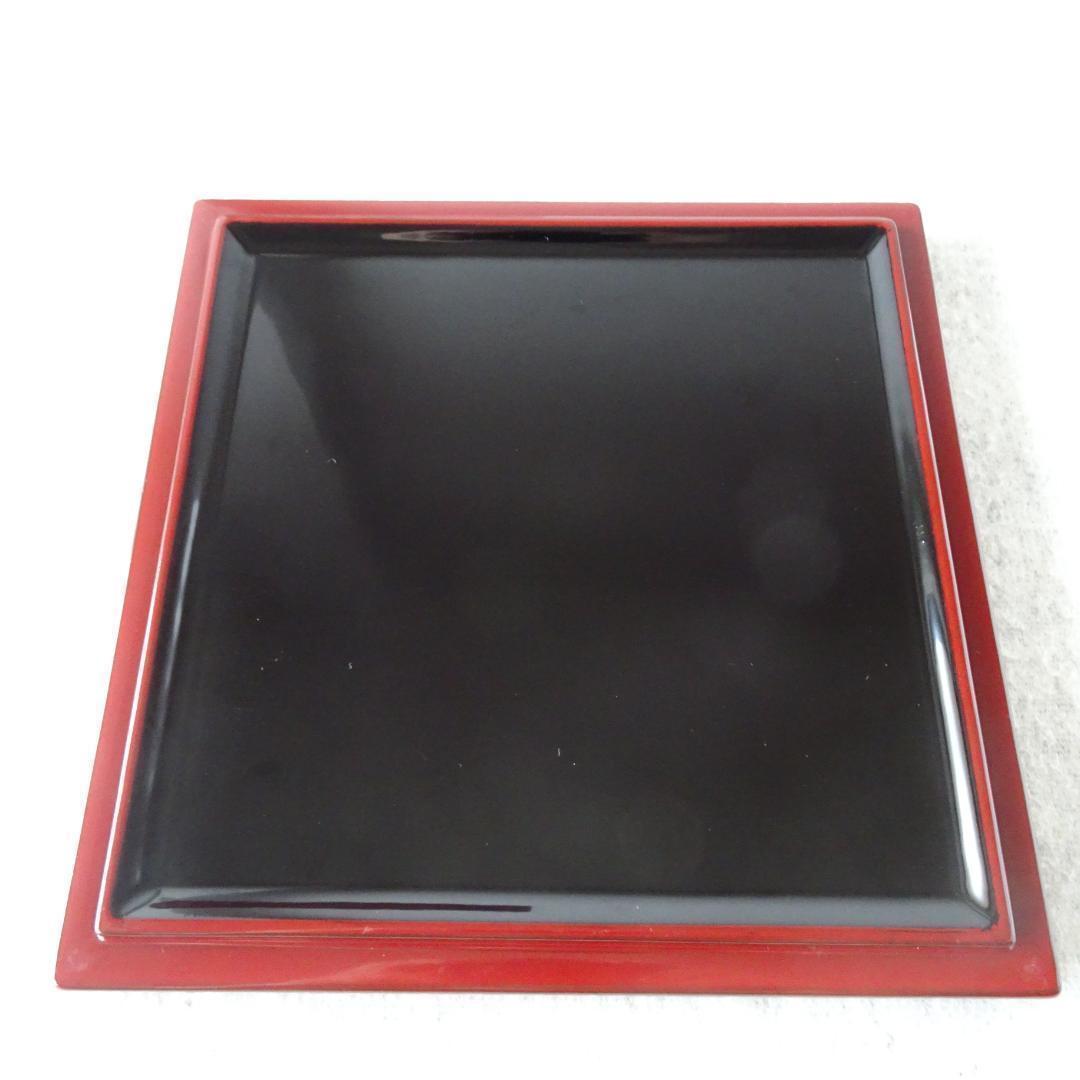 重箱　会津塗　漆器　4段重　天然木　本漆　朱赤　黒　漆工芸　吉田乙郎　モダン柄