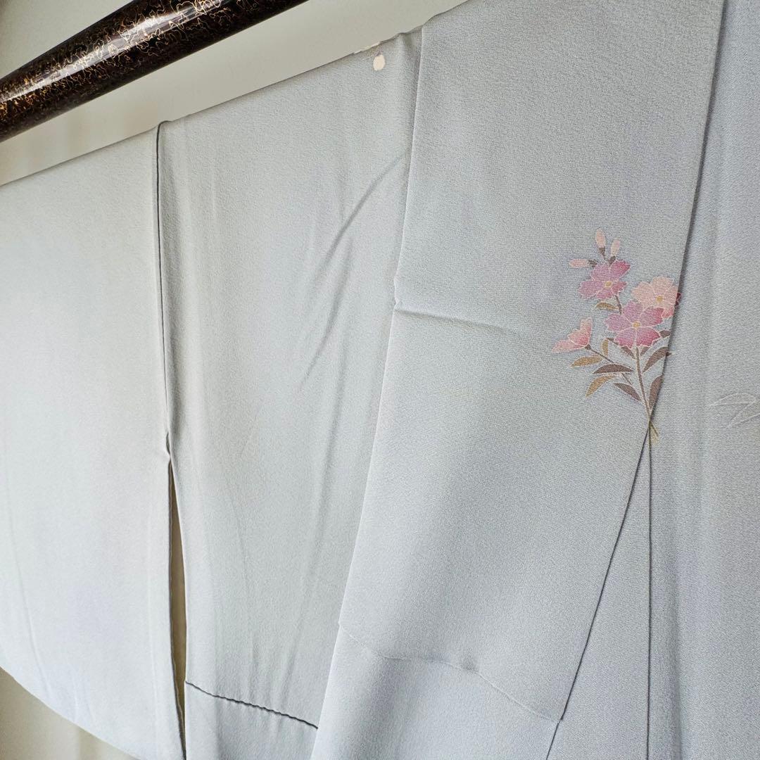 超美品　正絹　袷　広襟　訪問着　付け下げ　着物　162裄61.5　水色　作家物