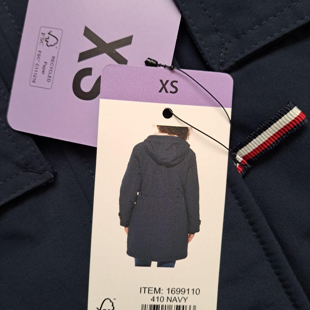 ポコちゃん【新品】ネイビー フード付きモッズコート XSサイズ 