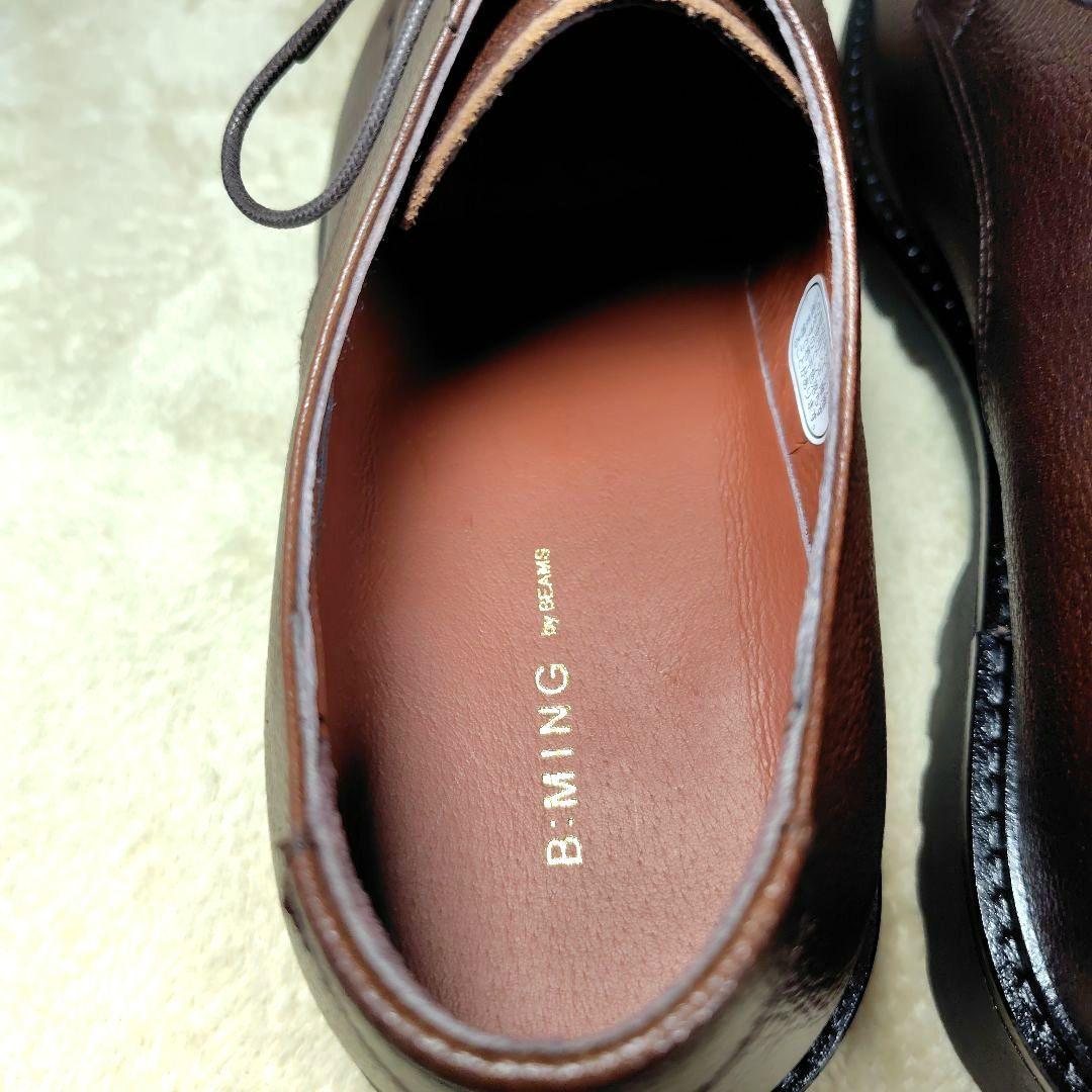 未使用級 B:MING by BEAMS Uチップ シューズ　ビジネス ブラウン