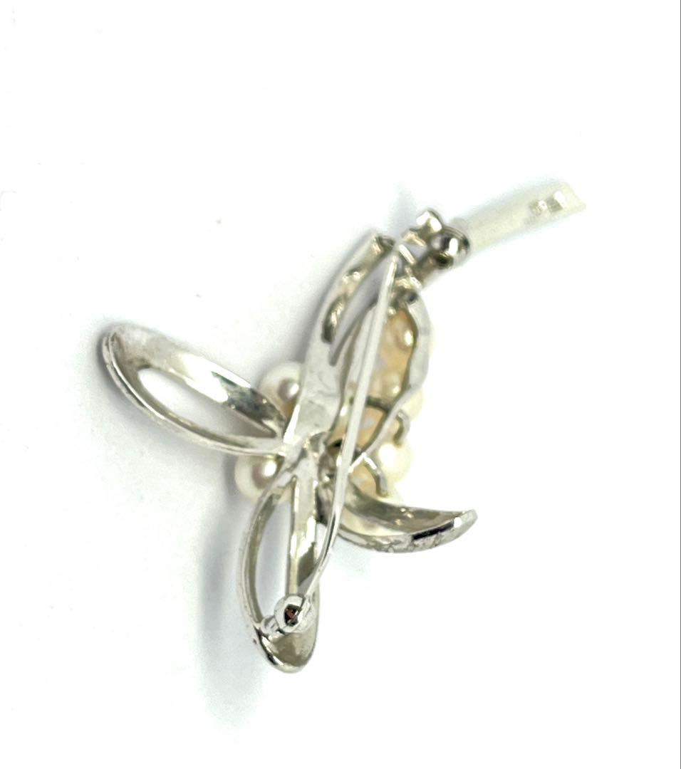 りりおん MIKIMOTO ミキモト　シルバーパールリボン　ブローチ