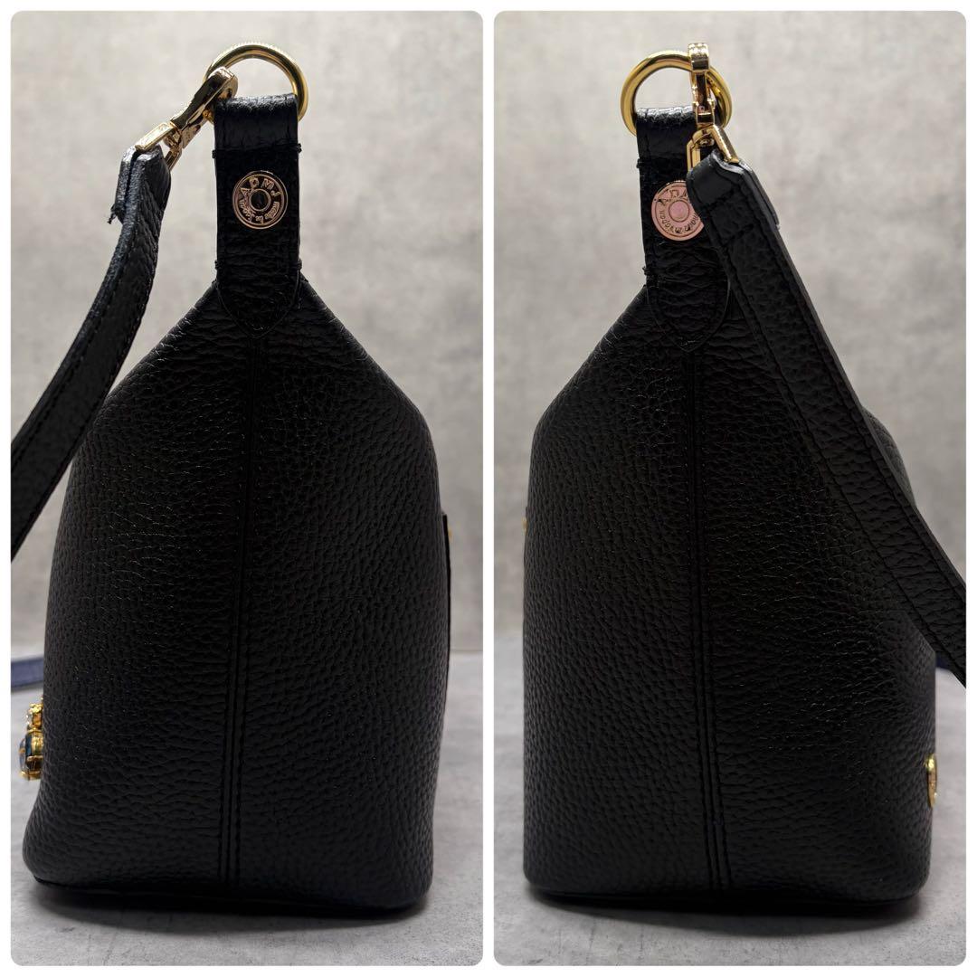 A.D.M.J. 日本製 シュリンクレザー Beeビジュー ショルダーバッグ 黒