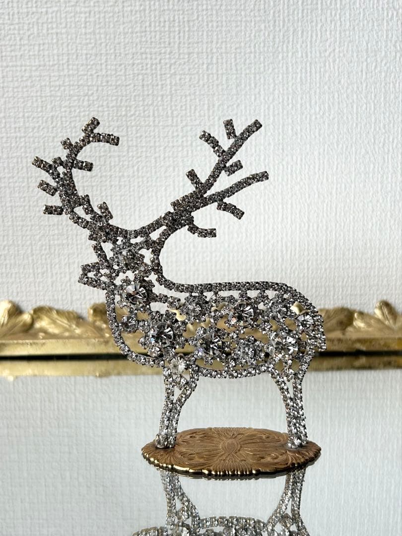 チェコガラス/トナカイ/左向き/クリスマス/オブジェ/卓上/ラインストーン