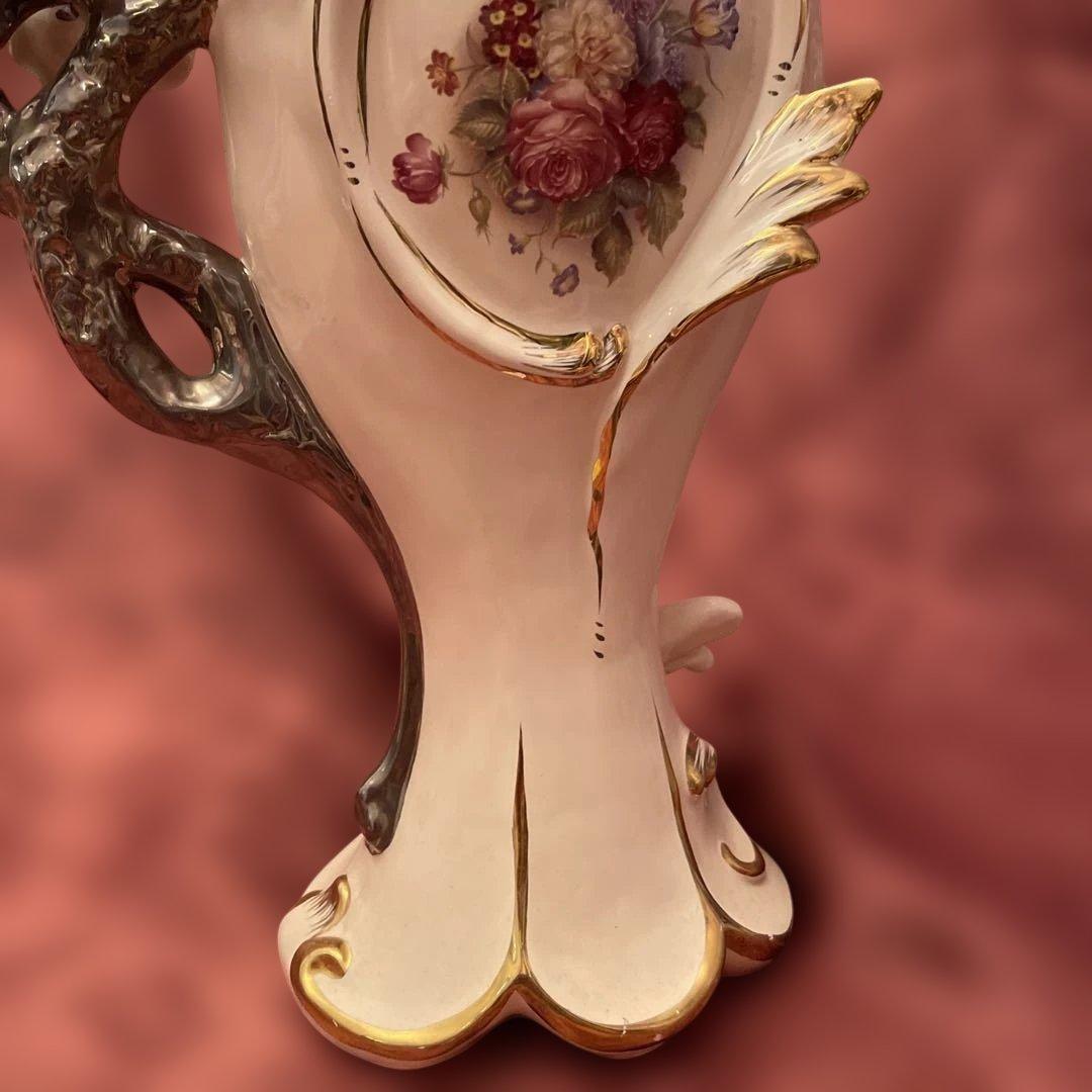 ロココ調ファン必見！ロココ調　ヴィンテージ希少品　薔薇柄花瓶　ヨーロッパ陶器