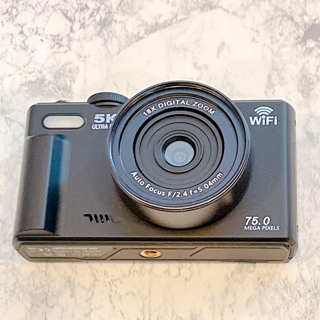 5Kデジカメ 7500万画素 Wi-Fi 軽量 自撮り Vlog対応 軽量