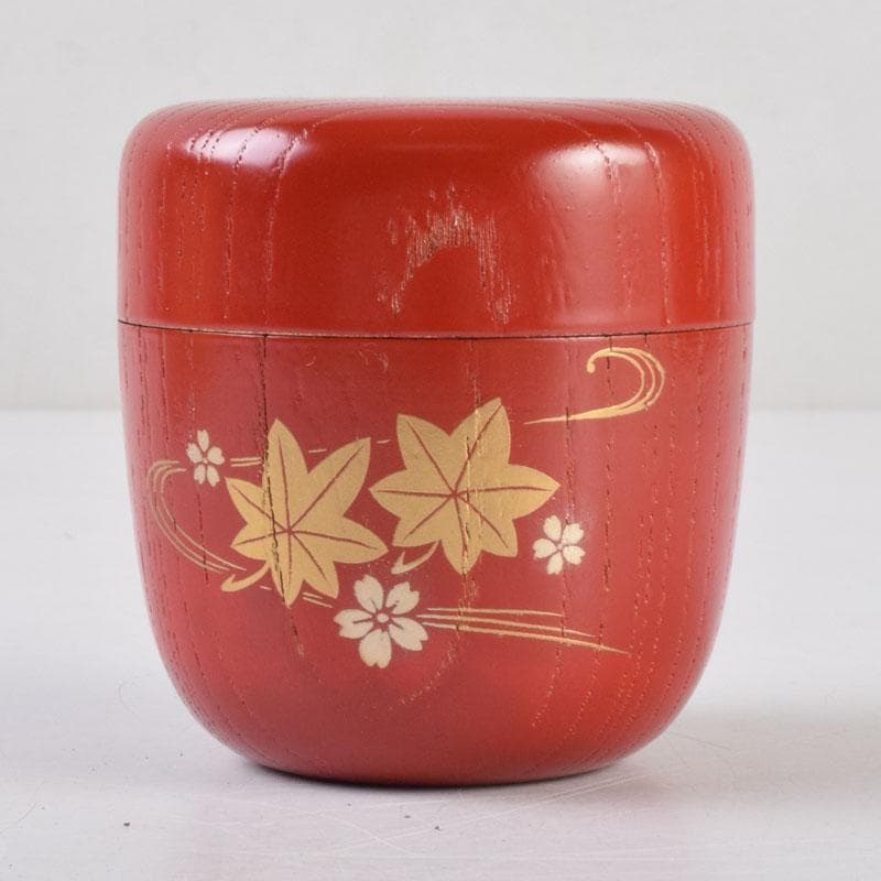 茶道具　朱塗　花草蒔絵　中棗　表千家即中斎花押　合わせ箱　V　8741