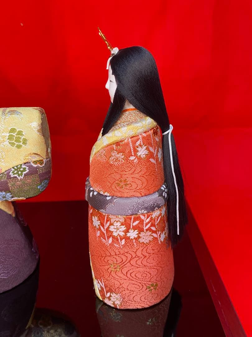 真多呂作　東京久月監製　木目込み人形　光栄立雛ガラスケース入