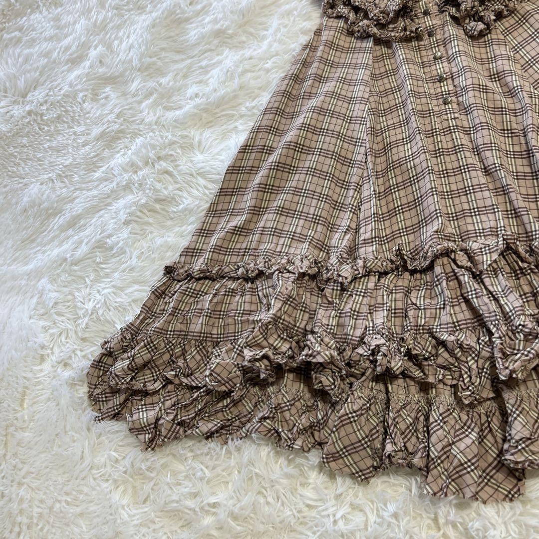 バーバリーブルーレーベル ノバチェック フリルチュニックワンピース 36 ピンク