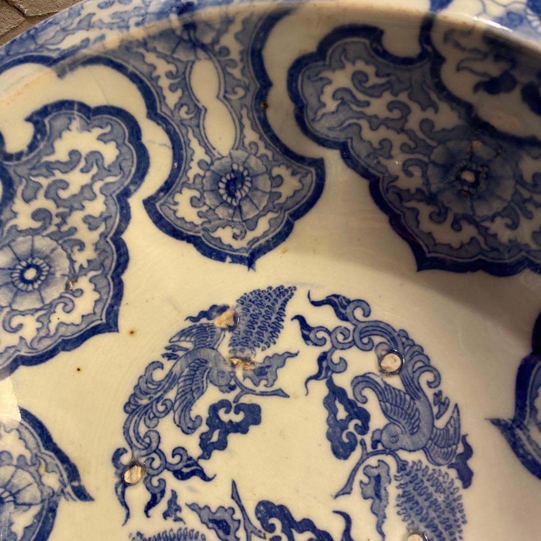 珍品 古伊万里 鳳凰大深鉢 隠れキリシタン 染め付け 26.5cm 骨董品