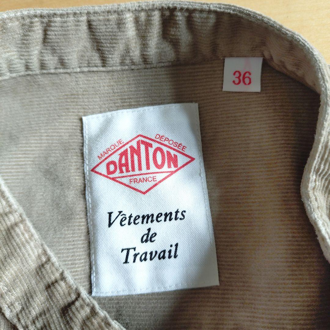 DANTON コ一デュロイ　バンドカラー長袖シャツ　サンドべ一ジュ