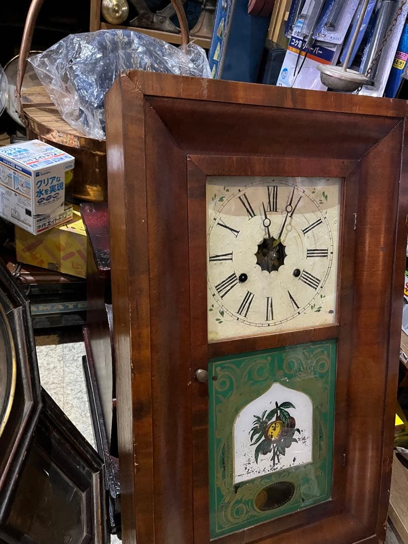 分銅式掛け時計、アンティーク振り子時計、アメリカ最古な時計、分銅式ゼンマイ時計