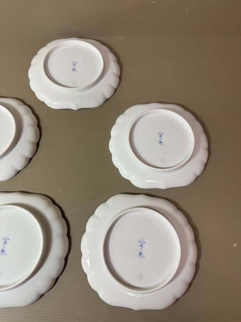 2727 深川製磁 六歌仙 菊中割和皿揃 5客　未使用